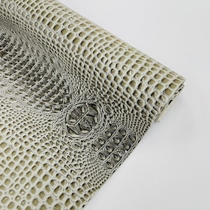 Silver/Gray Glossy Two Tone Gator Fake Leather Upholstery, 3-D Crocodile Skin Texture Faux Leather PVC Vinyl/54&quot; Wides