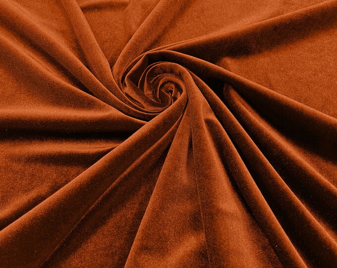 Rust 60" Wide 90% Polyester 10 percent Spandex Stretch Velvet Fabric for Sewing Apparel Costumes Craft, Sold By The Yard.