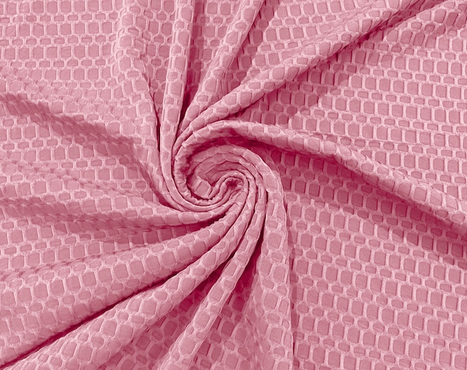 Pink - Honeycomb 4-Way Stretch Knit Fabric for Leggings, Athletic Wear, Work Out Gear, Biker Fabric by The Yard.