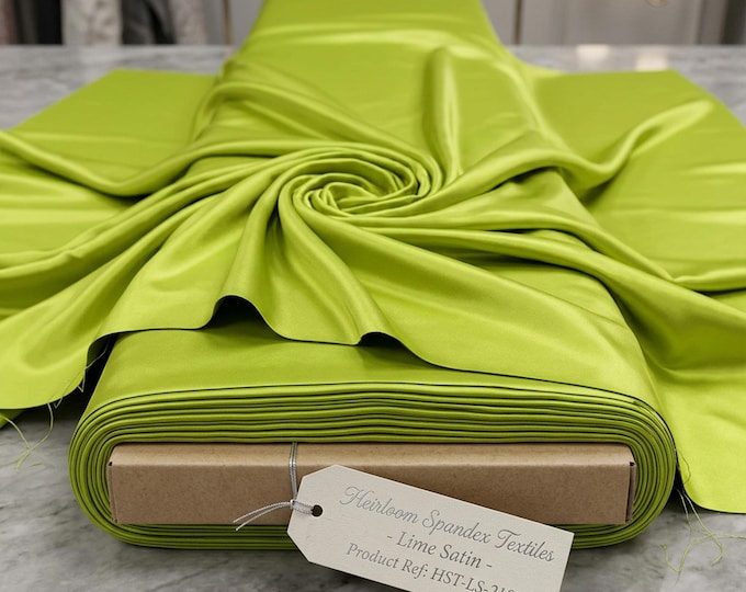 Lime Green Heavy Shiny Satin Stretch Spandex Fabric 58" Wide, Neon Satin Fabric, Stretch Dress Fabric, Prom & Costume Fabric By The Yard