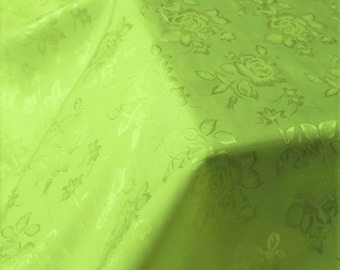 Lime Green 60" Wide Polyester Flower Brocade Jacquard Satin Fabric, Sold By The Yard.