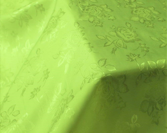 Lime Green 60" Wide Polyester Flower Brocade Jacquard Satin Fabric, Sold By The Yard.