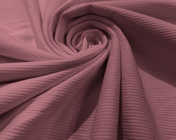 Bridal Rose - Heavy Weight 380GSM Stretch Rib Knit Fabric Rayon Spandex (By The Yard)