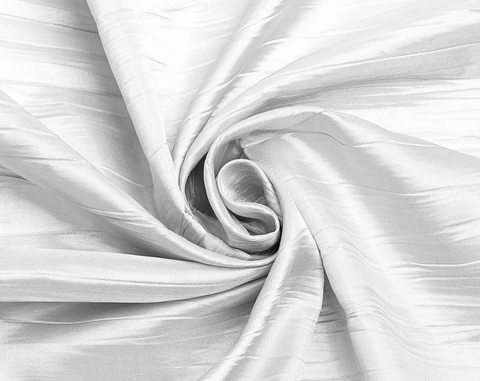 White - Crushed Taffeta Fabric - 54" Width - Creased Clothing Decorations Crafts - Sold By The Yard
