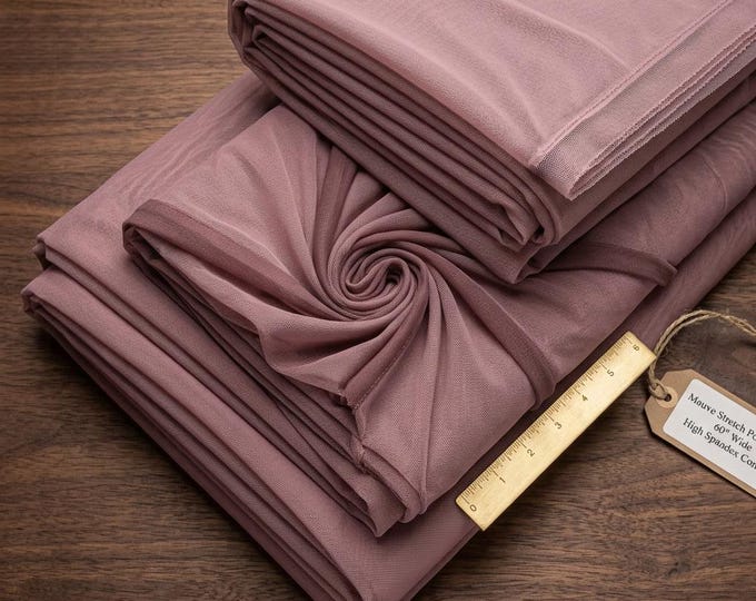 Mauve Stretch Power Mesh Fabric 60” Wide | Sheer Nylon Spandex Mesh by Yard | Soft Purple Mesh for Lingerie Dress Sewing