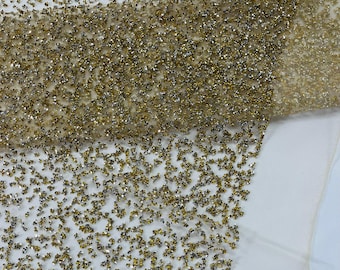 Champagne - Glitter Rhinestones on Mesh Fabric, | Glimmer | Sparkle Fabric (by The Yard).