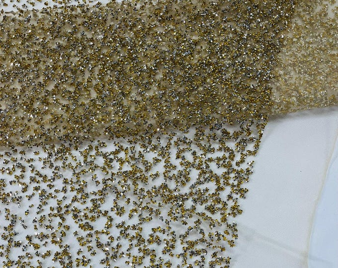 Champagne - Glitter Rhinestones on Mesh Fabric, | Glimmer | Sparkle Fabric (by The Yard).