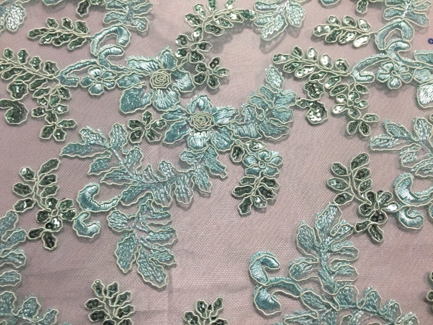 Sequined lace fabric by the yard