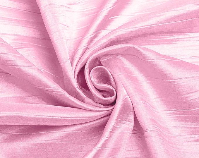 Pink - Crushed Taffeta Fabric - 54" Width - Creased Clothing Decorations Crafts - Sold By The Yard