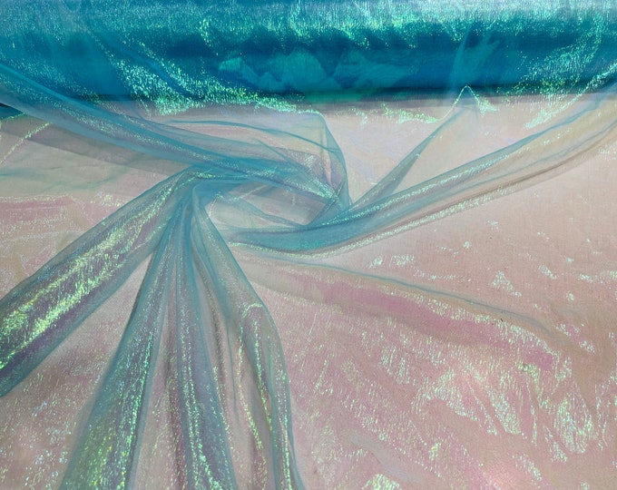 Turquoise Iridescent Crush 40-45 Inches Wide 100% Polyester Soft Light Weight, Sheer, See Through iridescent Organza Fabric-Sold By The Yard