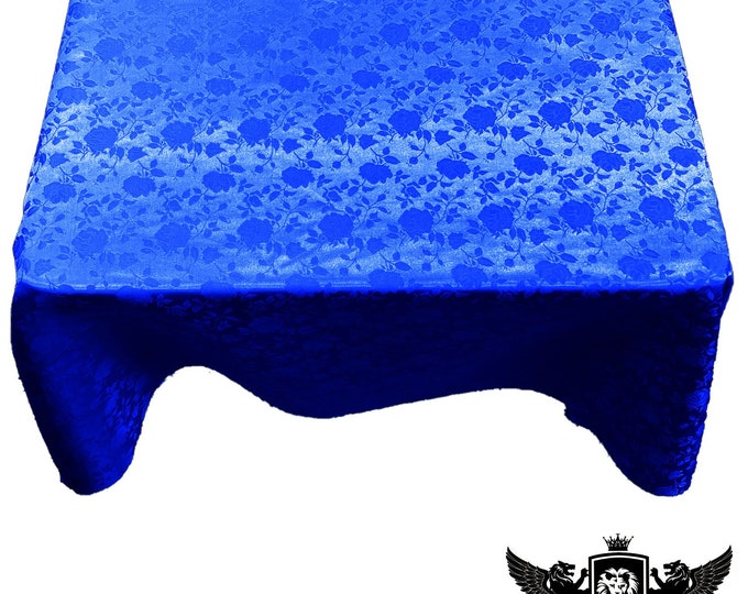 Royal Blue Square Tablecloth Roses Jacquard Satin Overlay for Small Coffee Table Seamless.