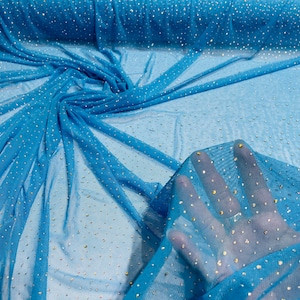 Turquoise Sheer All Over AB Rhinestones On Stretch Power Mesh Fabric, Sold by The Yard.