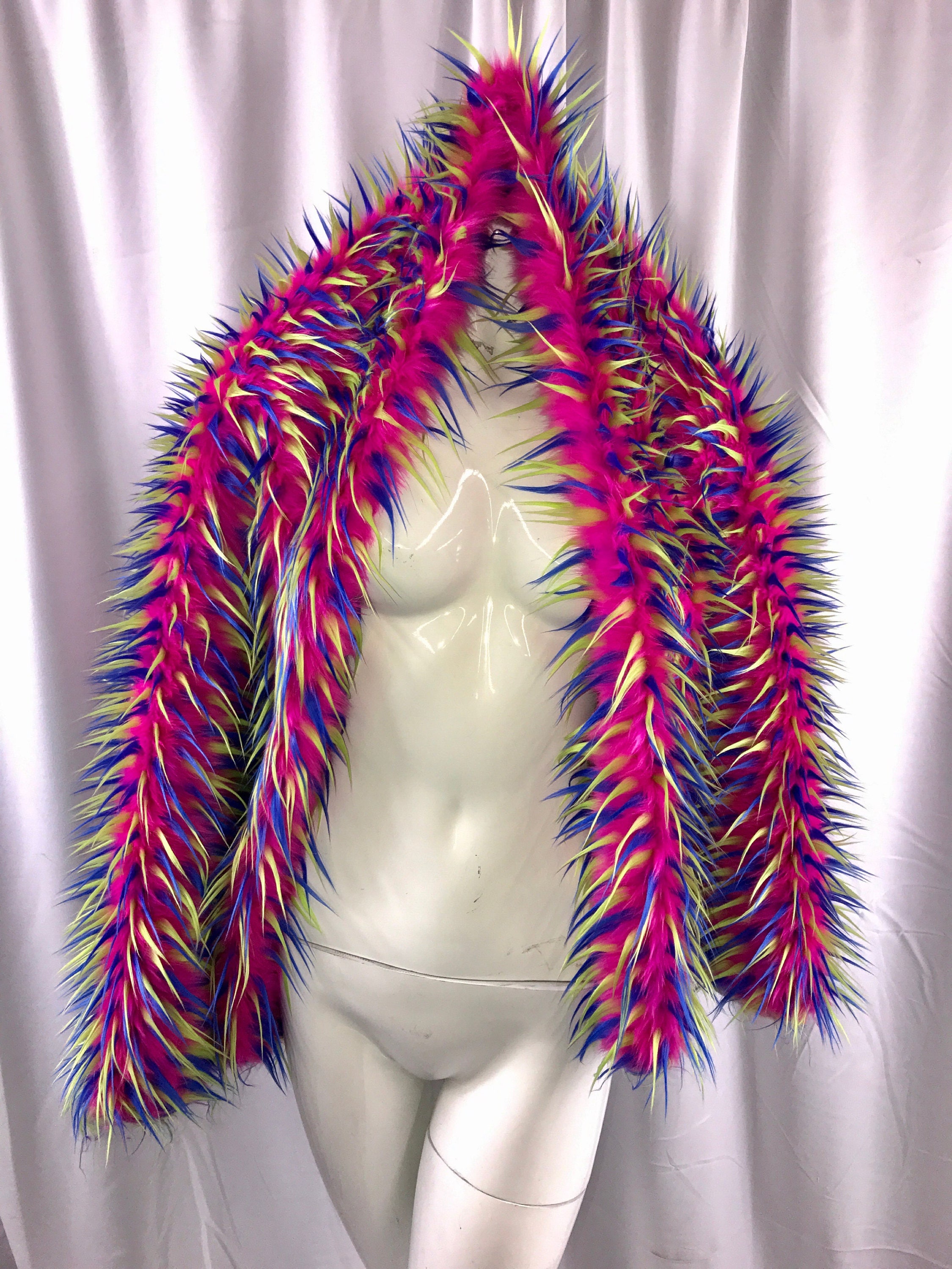 Faux Fur Fabric Long Pile 3 TONE RAINBOW HOT PINK WHITE PINK/ 60 Wide /  Sold by the yard 