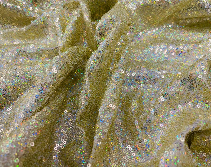 Light Gold iridescent mermaid fish scales-mini glitz sequins embroider on a 2 way stretch mesh fabric-sold by the yard-