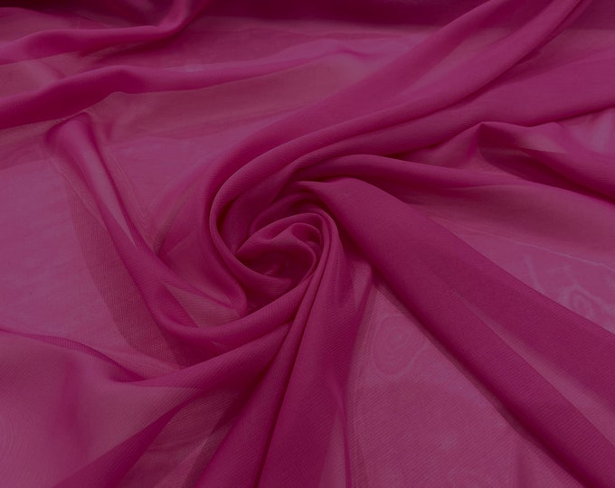 Hot Pink 58/60" Wide 100% Polyester Soft Light Weight, Sheer, See Through Chiffon Fabric/ Bridal Apparel | Dresses | Costumes/ Backdrop