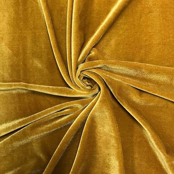 Gold 60" Wide 90% Polyester 10 percent Spandex Stretch Velvet Fabric for Sewing Apparel Costumes Craft, Sold By The Yard.