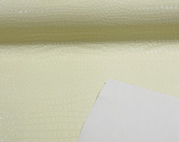Ivory/ Cream Crocodile Vinyl Embossed 3D Scales-Faux Leather-Sold By Yard