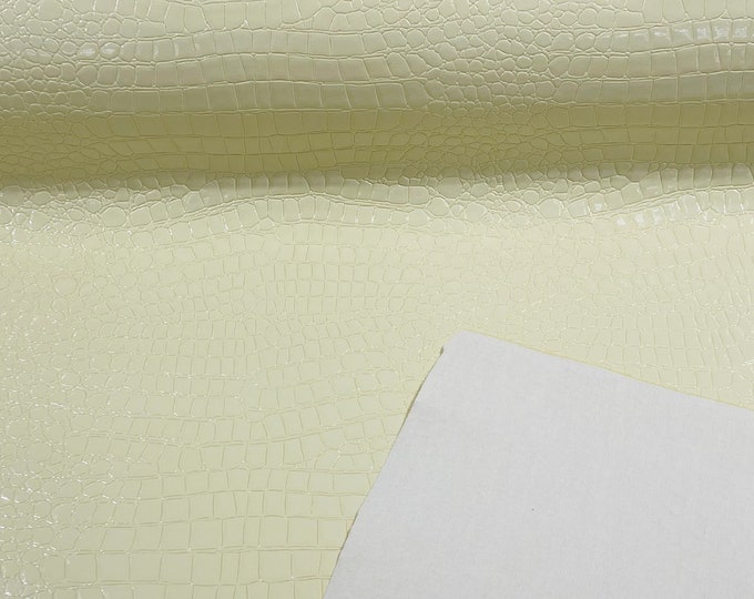 Ivory/ Cream Crocodile Vinyl Embossed 3D Scales-Faux Leather-Sold By Yard
