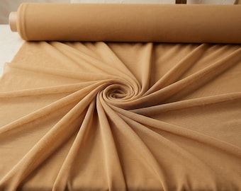 Nude Tan Power Mesh Fabric Stretch Nylon Spandex Sheer Mesh Fabric 60 Inch Wide Soft Tulle Fabric for Lingerie Dress Fabric by the Yard