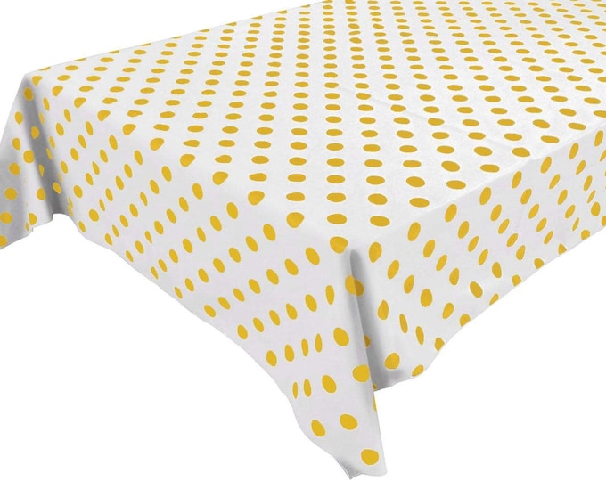 New Creations Fabric & Foam Inc, Polka Dot Poly Cotton Tablecloth ( Yellow Dot on White, Choose Size Below