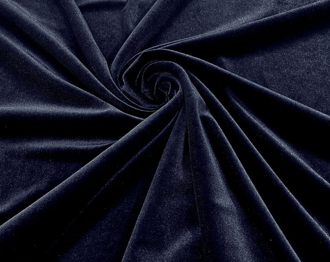 Navy Blue 60" Wide 90% Polyester 10 percent Spandex Stretch Velvet Fabric for Sewing Apparel Costumes Craft, Sold By The Yard.