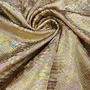Gold iridescent Illusion foil Snake design on a stretch velvet fabric-Sold by the yard.