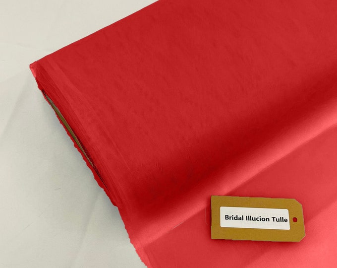 Red - Bridal Illusion Tulle 108"Wide X 50 Yards Polyester Premium Tulle Fabric Bolt, By The Roll.