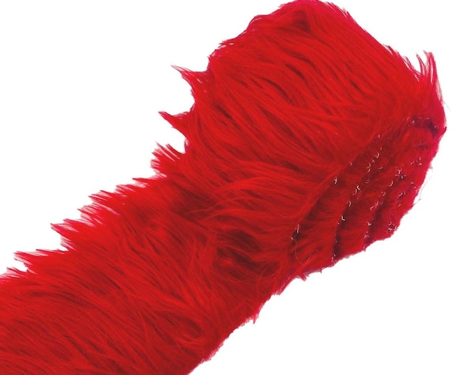 Red Faux Fur Fabric Strip, Soft Shaggy Polyester for Costumes and Crafts