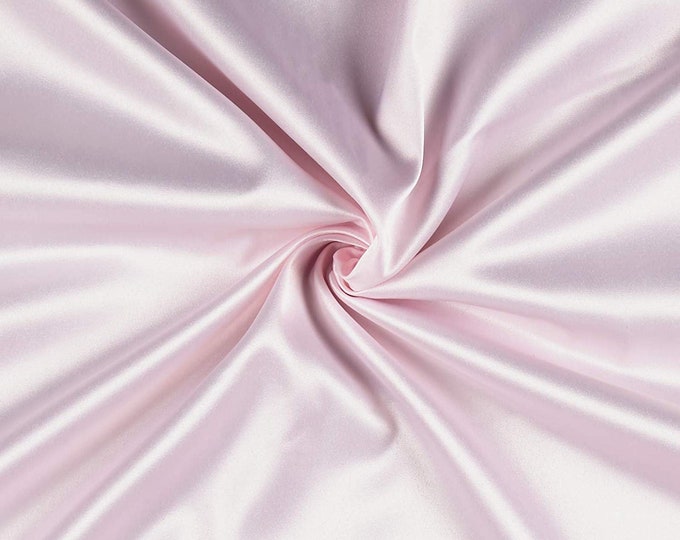 Pink 95 Percent  Polyester 5% Spandex, 58 Inches Wide Matte Stretch L'Amour Satin Fabric, Sold By The Yard.