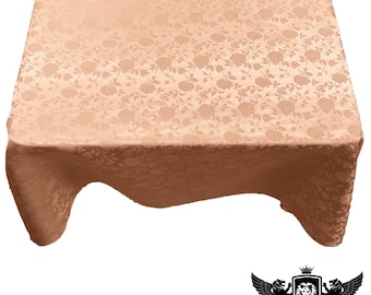 Peach Square Tablecloth Roses Jacquard Satin Overlay for Small Coffee Table Seamless.