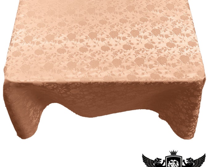 Peach Square Tablecloth Roses Jacquard Satin Overlay for Small Coffee Table Seamless.
