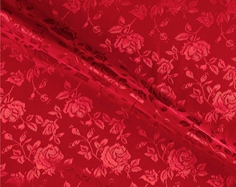 Red 60" Wide Polyester Flower Brocade Jacquard Satin Fabric, Sold By The Yard.