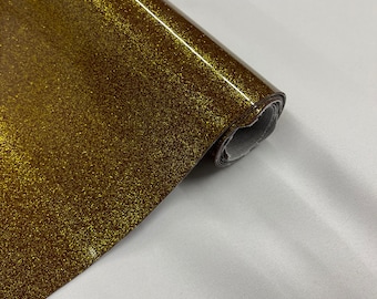 Dark Gold 53/54" Wide Shiny Sparkle Glitter Vinyl, Faux Leather PVC-Upholstery Craft Fabric Sold by The Yard.