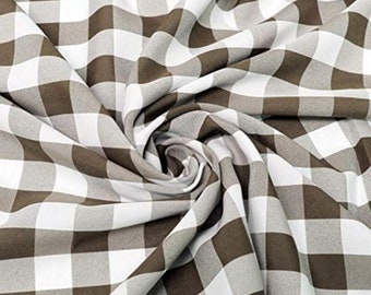 Brown & White, 60" Wide 100% Polyester 1" Poplin Gingham Checkered Plaid Fabric.