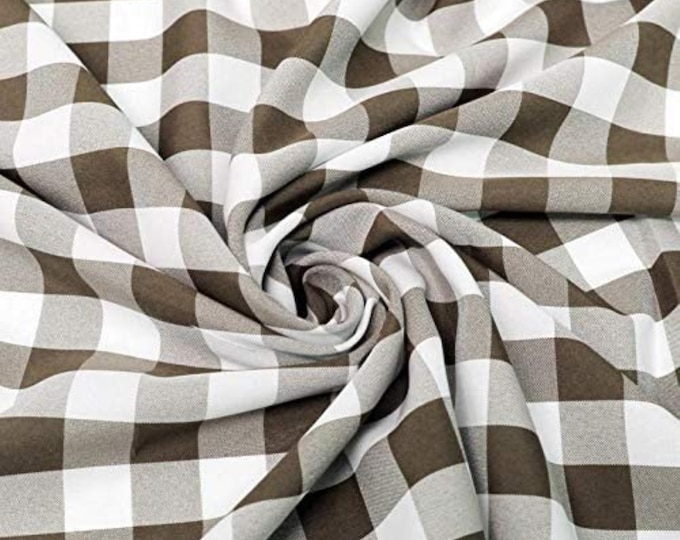 Brown & White, 60" Wide 100% Polyester 1" Poplin Gingham Checkered Plaid Fabric.