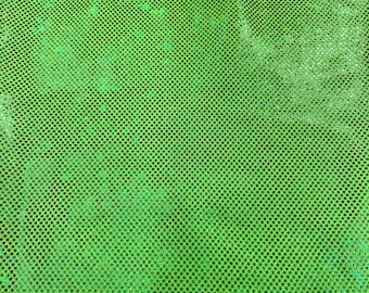 Lime Green 58/60” Wide Shattered Glass Foil Iridescent Hologram Dancewear 4 Way Stretch Spandex Nylon Tricot Fabric by the yard.