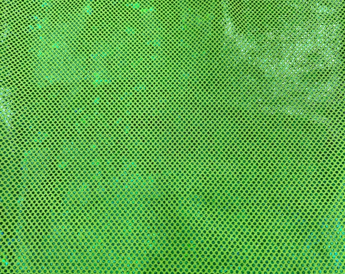 Lime Green 58/60” Wide Shattered Glass Foil Iridescent Hologram Dancewear 4 Way Stretch Spandex Nylon Tricot Fabric by the yard.