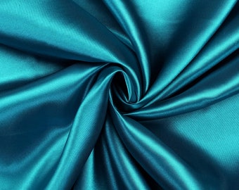 Teal Blue Charmeuse Satin Shiny Fabric, 58" Wide- Sold by The Yard