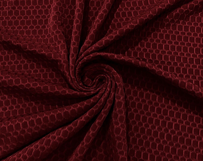 Cranberry - Honeycomb 4-Way Stretch Knit Fabric for Leggings, Athletic Wear, Work Out Gear, Biker Fabric by The Yard.