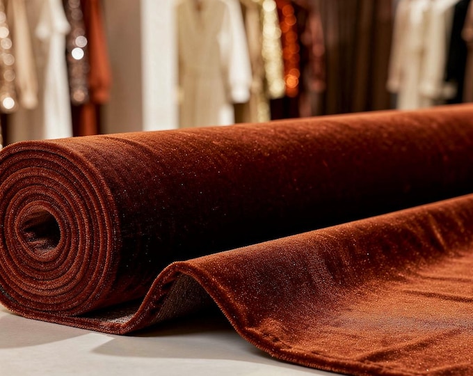 Rust Stretch Velvet Fabric 58" Wide | Apparel Costume Fabric By The Yard | Soft Velvet Cosplay Material