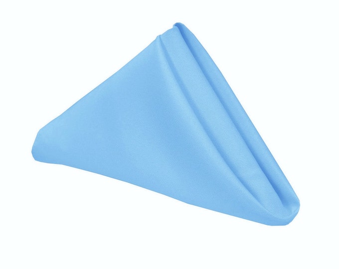 18 x 18 Inches Polyester Poplin Decorative Table Napkins, Party Supply - Pack of 12 - Light Blue