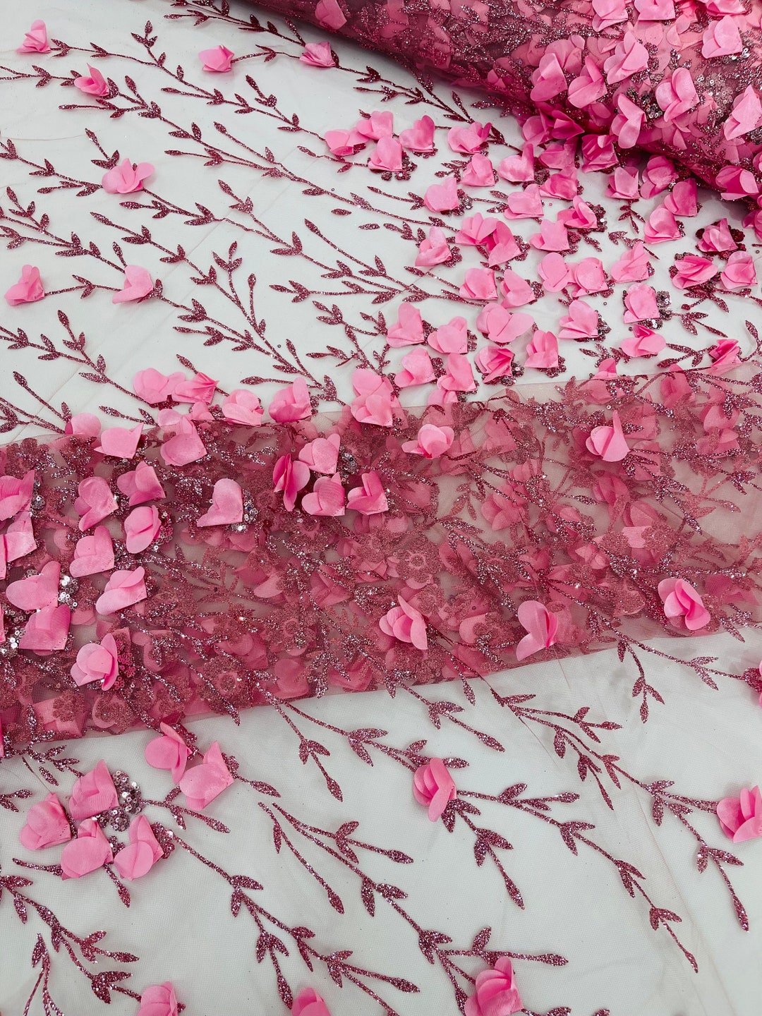 Dusty Pink 3D Satin Floral Glitter Sequin Fabric/prom/wedding Lace ...