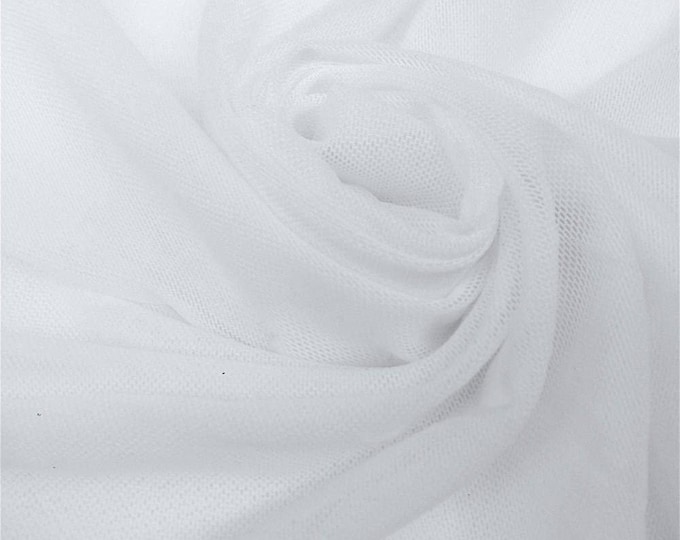 White 58/60" Wide Solid Stretch Power Mesh Fabric Nylon Spandex Sold By The Yard.