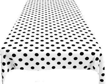 New Creations Fabric & Foam Inc, Polka Dot Poly Cotton Tablecloth (Black Dot on White. Choose Size Below