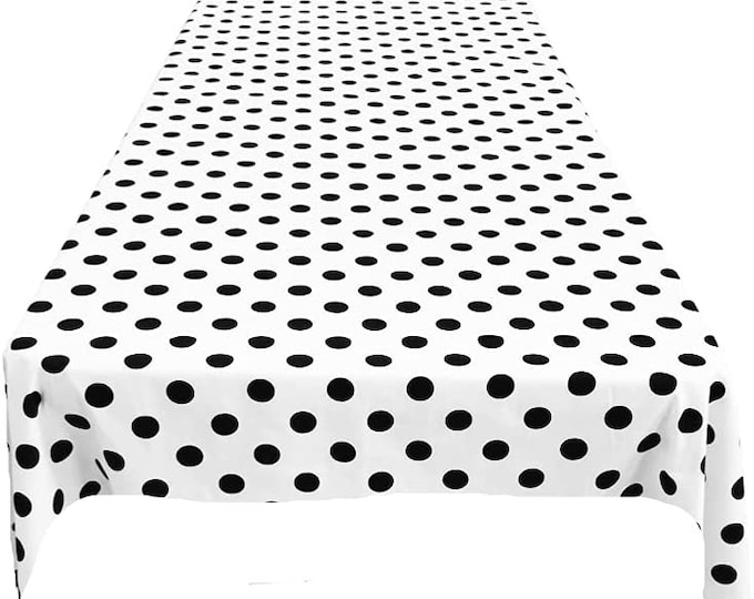 New Creations Fabric & Foam Inc, Polka Dot Poly Cotton Tablecloth (Black Dot on White. Choose Size Below