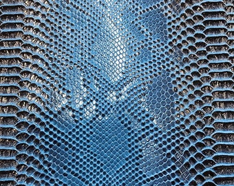 Royal blue - Black, 53/54" Wide Snake Fake Leather Upholstery, 3-D Viper Snake Skin Texture Faux Leather PVC Vinyl Fabric by The Yard