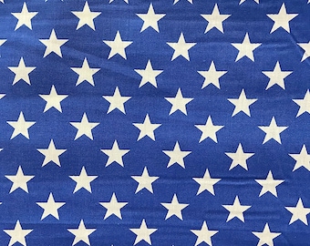 White On Royal Blue Greats American Stars Poly Cotton 58' Wide Fabric Sold by The Yard USA Patriotic Polycotton.
