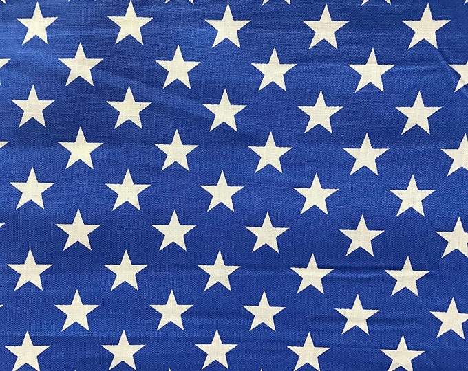 White On Royal Blue Greats American Stars Poly Cotton 58' Wide Fabric Sold by The Yard USA Patriotic Polycotton.