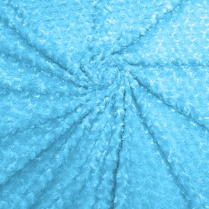 Aqua Blue 58&quot; Wide Minky Swirl Rose Blossom Ball Rosebud Plush Fur Fabric Polyester