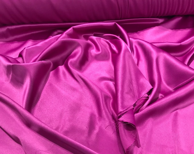 Magenta 95 Percent  Polyester 5% Spandex, 58 Inches Wide Matte Stretch L'Amour Satin Fabric, Sold By The Yard.